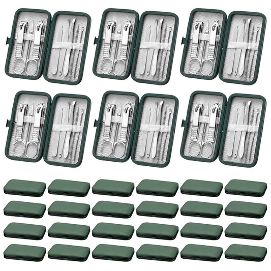 Lasnten 24 Set Christmas Manicure Set Bulk Nail Clippers Grooming Nail Kit Stainless Steel Professional Pedicure Kit Pedicure Tools with Travel Case Gifts for Xmas Men Women(8 in 1,Dark Green)