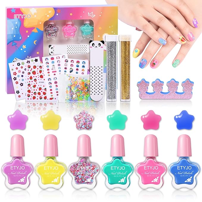 Kids Nail Polish Non-Toxic Nail Polishs Set For Girls Water Based Peel Off Quick Dry Nail Polish 6 Colors Nail Art Kits For Kids Age 3+ Girl Birthday Gift