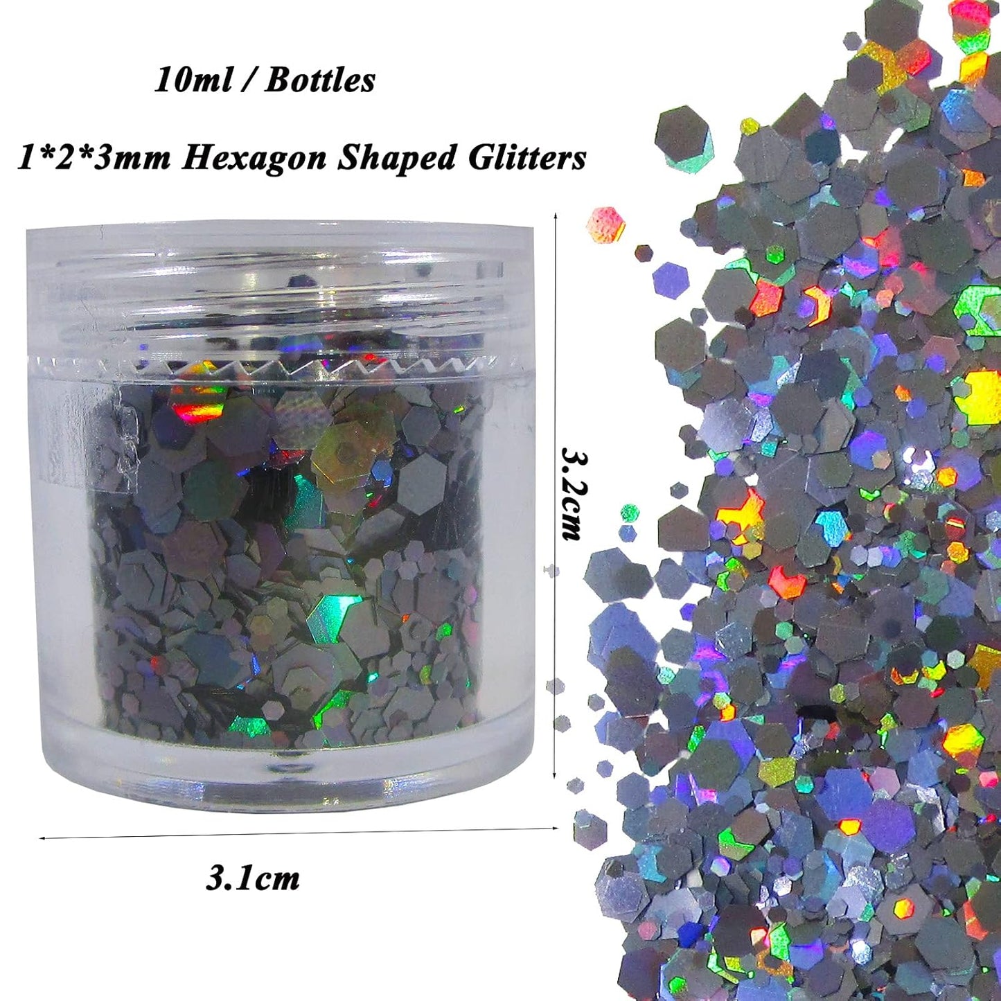 12 Colors Holographic Chunky Glitter Flakes Hexagon Shapes Glitter Sequins Nail Stickers Sparkles Resin Epoxy Accessories for Crafts Nail Art Body Makeup