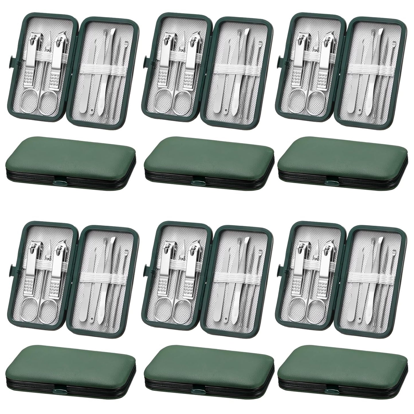 Geosar 12 Sets Manicure Set Nail Clippers Pedicure Kit 8 in 1 Grooming Stainless Steel Kits Nail Care Tools with Travel Case Xmas Gifts for Men Women(Green)