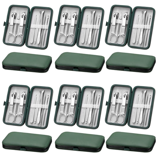 Geosar 12 Sets Manicure Set Nail Clippers Pedicure Kit 8 in 1 Grooming Stainless Steel Kits Nail Care Tools with Travel Case Xmas Gifts for Men Women(Green)