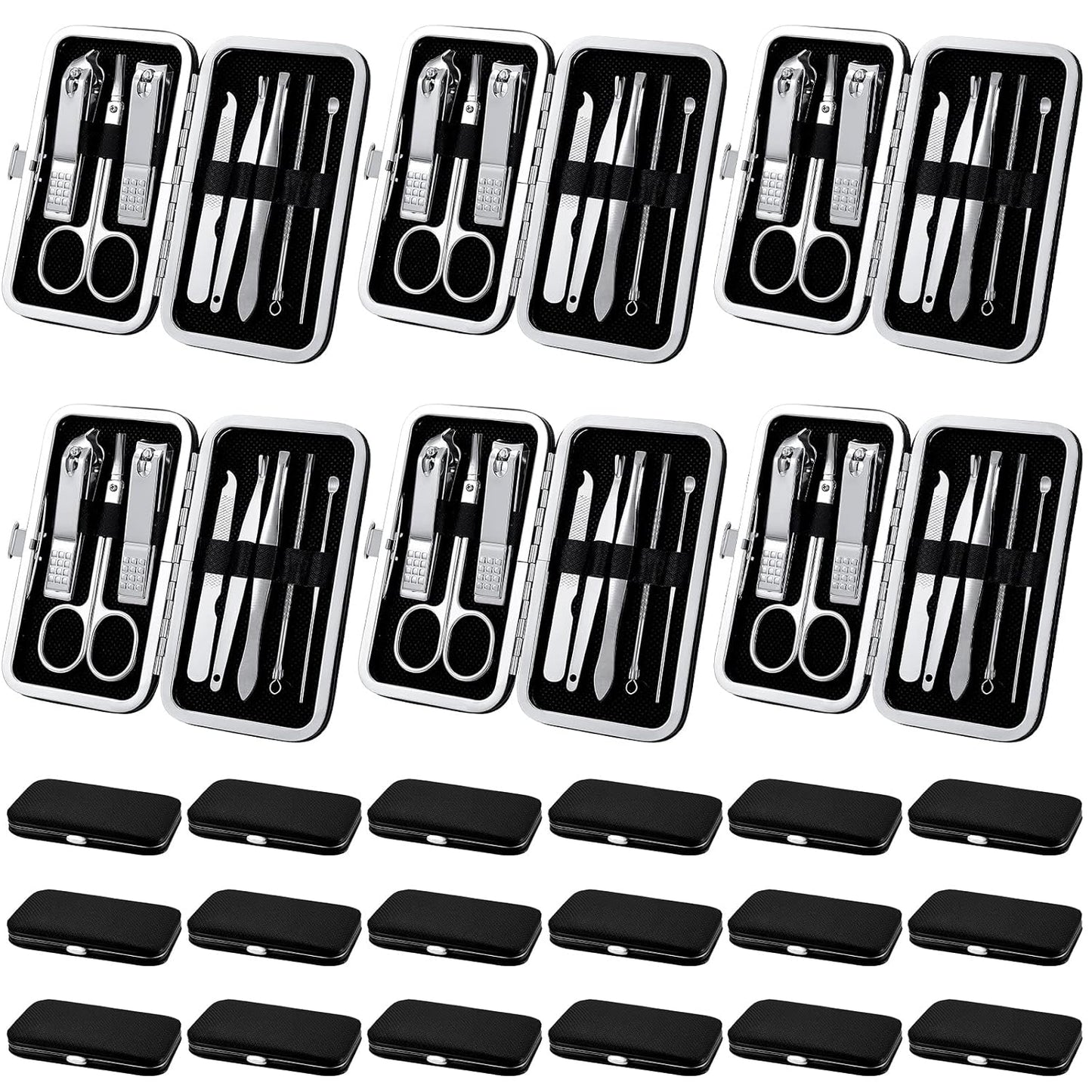 Lasnten 24 Set Christmas Manicure Set Bulk Nail Clippers Grooming Nail Kit Stainless Steel Professional Pedicure Kit Pedicure Tools with Travel Case Gifts for Xmas Men Women(8 in 1,Black)