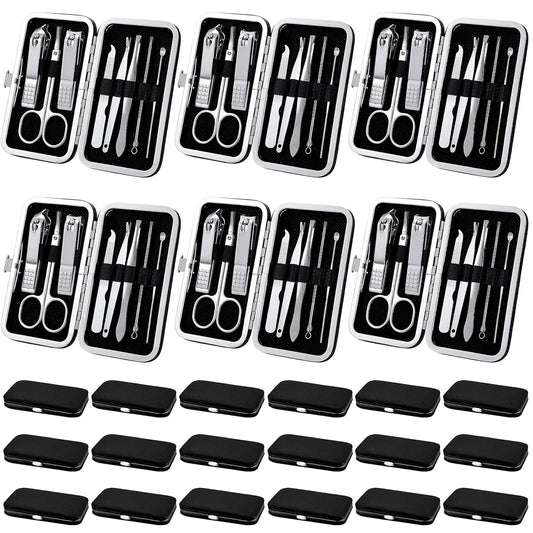 Lasnten 24 Set Christmas Manicure Set Bulk Nail Clippers Grooming Nail Kit Stainless Steel Professional Pedicure Kit Pedicure Tools with Travel Case Gifts for Xmas Men Women(8 in 1,Black)