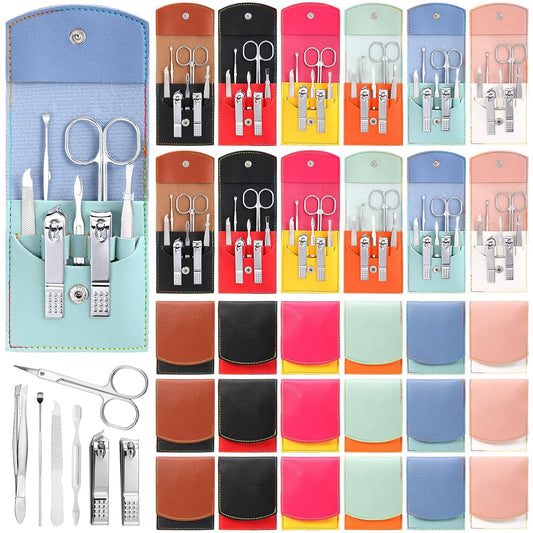 30 Set Manicure Kit Bulk Nail Clippers Kit 7 in 1 Mini Nail Clippers Stainless Steel Professional Nail Care Pedicure Kit with Travel Bag Grooming Kit for Valentine Women Men Home(Vivid Color,Cute)
