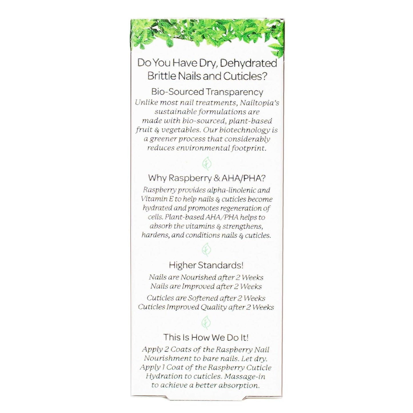 Nailtopia - Nails are Nourished Kit, For Dehydrated Brittle Nails & Cuticles - Plant-Based, Non Toxic, Bio-Sourced - Moisturizing & Strengthening Superfood Treatment - Raspberry Extract (Clear) - 2 Pc