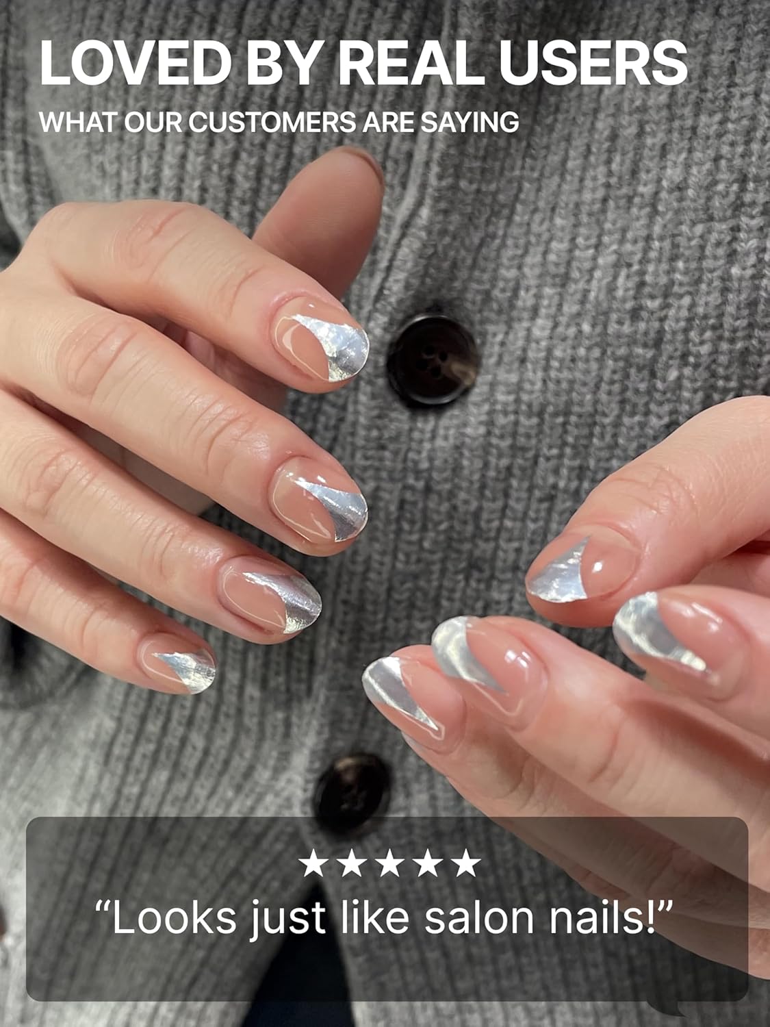 UUUUUU Semi Cured Gel Nail Strips | Salon-Quality | UV Free Gel Nail Wraps for Women | Easy Peel&Stick | Long-Lasting up to 14 Days | 28 Strips Set+File & Wipes | Gift-Ready(UGN123 Silver Cross)