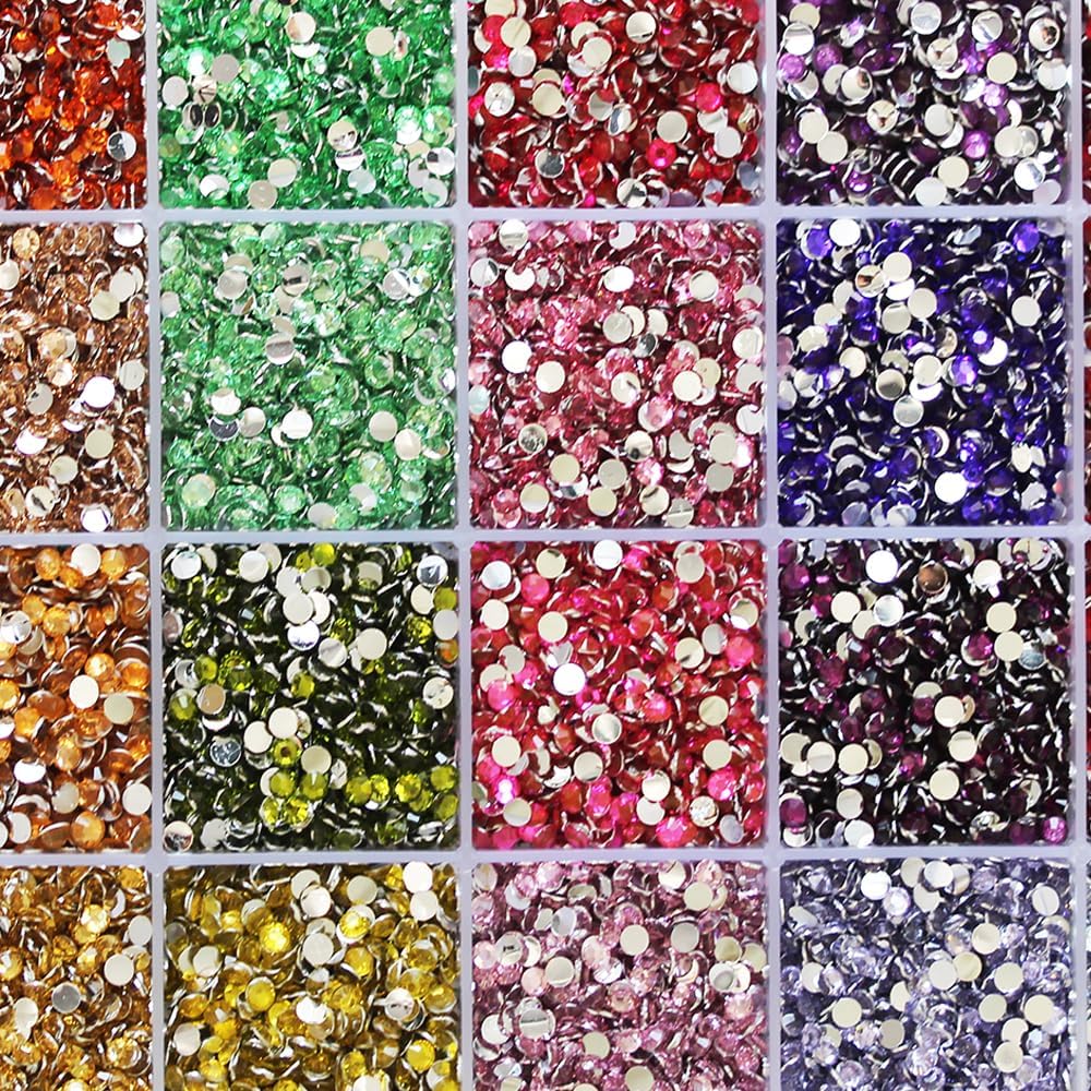 24000Pcs Nail Art Rhinestones, BetterJonny 24 Colors 3mm Round Nail Flatback Rainbow Gems Set with Tweezers and Pencil AB Glitter Flat-Bottomed Rhinestone for Crafts Decoration and Jewelry Making