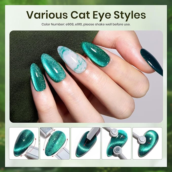 beetles Gel Polish Christmas Green Gel Nail Polish Set 6 Winter Colors Cat Eye Jelly Glitter for Salon Manicure Nail Art DIY at Home UV LED Needed Gifts for Women Girls Enchanted Forest