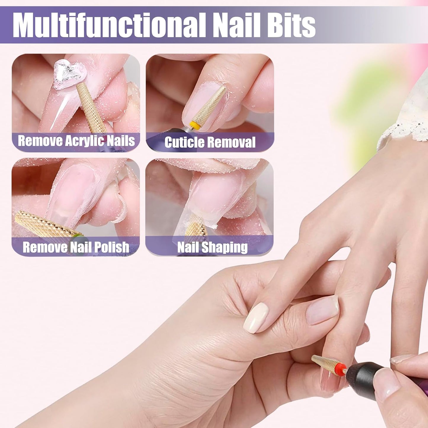 Yakamoz 4Pcs Super Long Nail Drill Bits Set, 3/32" Professional Carbide Tungsten Nail File Bits C M F XF Safety Efile Nail Bits for Nails Gel Polish Manicure Pedicure