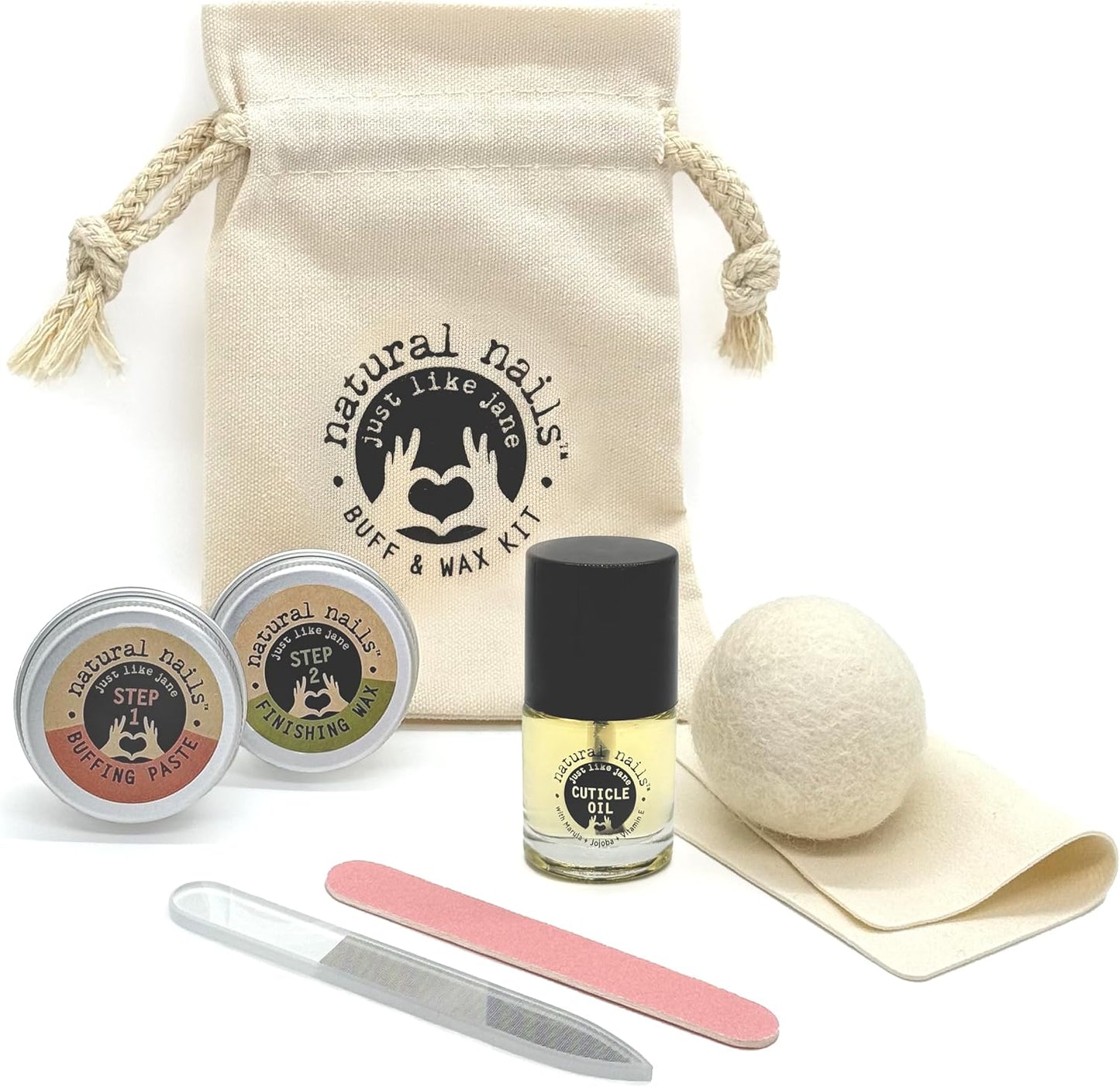 Just Like Jane™ Natural Nails Buff & Wax Kit - New Nano Glass File for Higher Shine!
