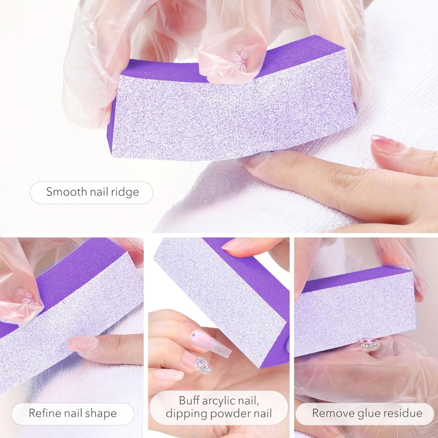 Nail Buffer Block, Coarse Grit 80/80/100, 3.5" Long, 3 Way Buff for Acrylic Nail Gel Polish Nail, Pedicure, Manicure 10 Count, Purple