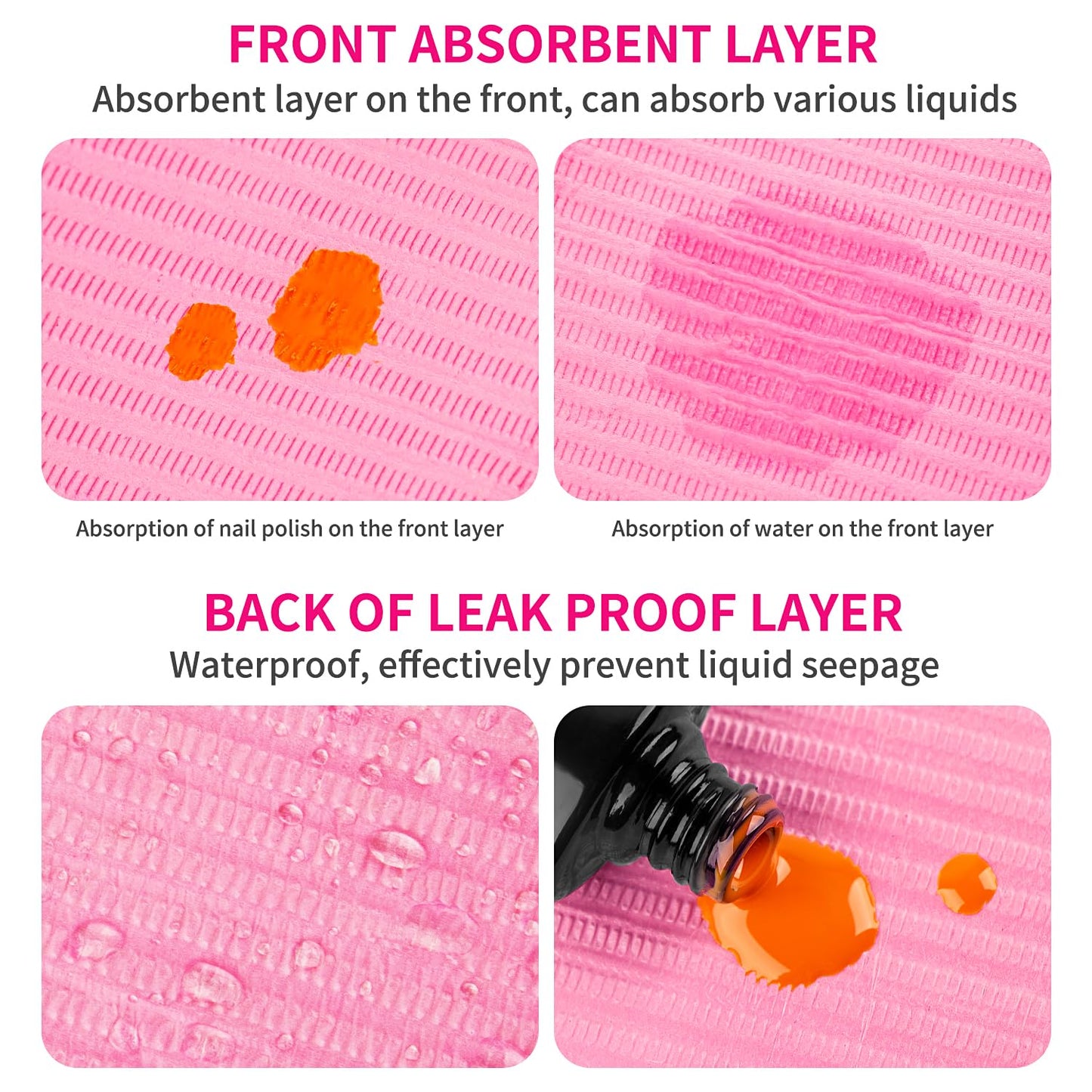 Gusnilo Nail Art Table Mat - Disposable Nail Paper Towels (50PCS) - Pink Waterproof 3-Ply Nail Art Paper 13" X 18" Pads for Nail Table Decoration Kit, Nail Art Accessories
