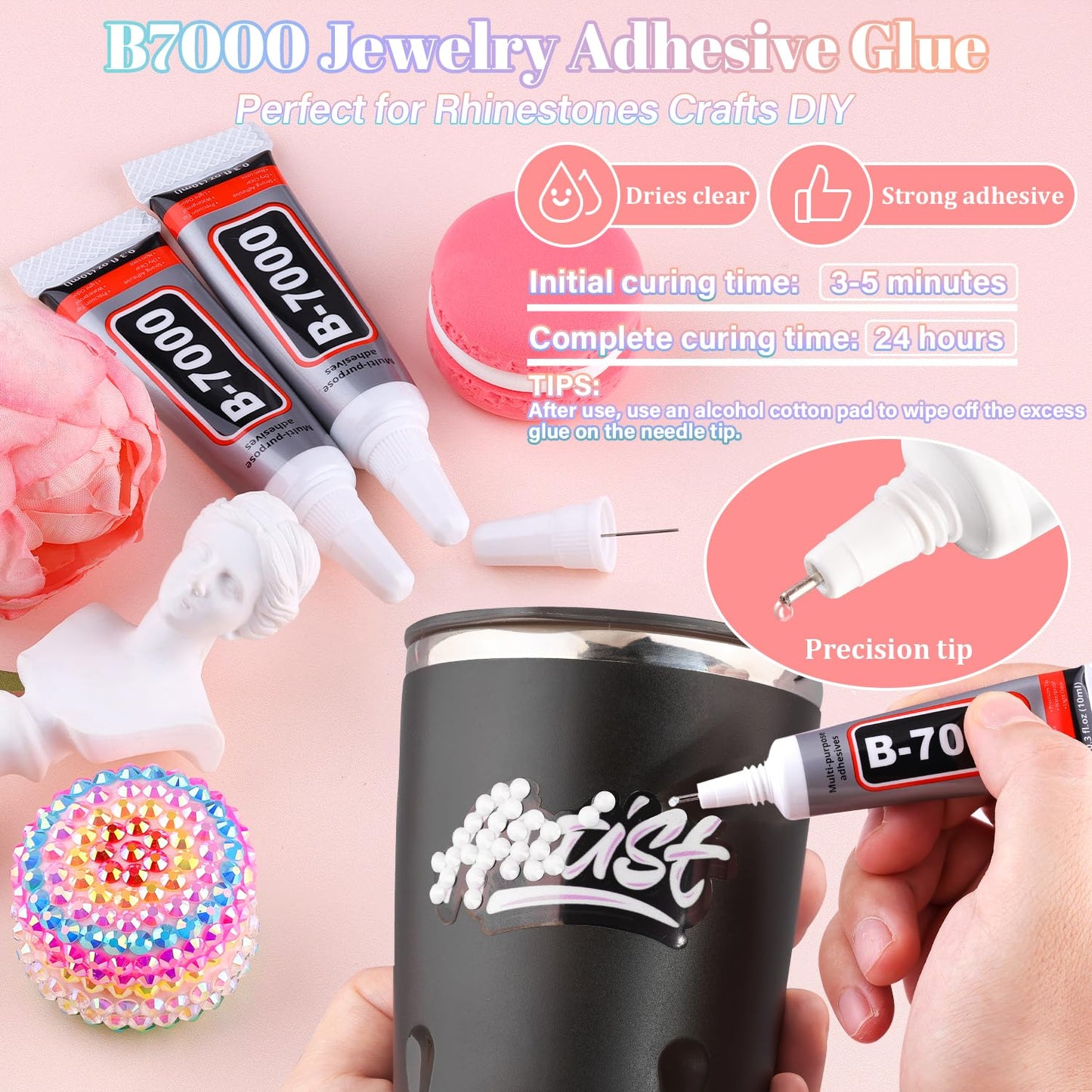 30000Pcs Resin Rhinestones for Bedazzling with B7000 Jewelry Glue, White Flatback Gems Rhinestones for Crafting, Clothing Tumblers Mugs Shoes Fabric Decor Nail Art