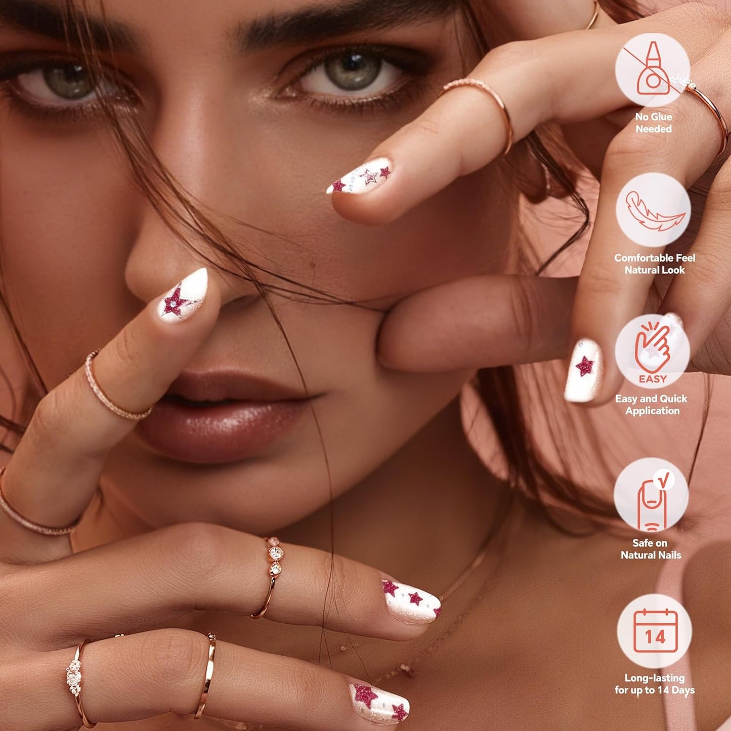 Semi Cured Gel Nail Strips-Salon Quality Semi-Cured Gel Press On Nails Stickers Quick DIY Nail Art Manicure Kits for Women at Home Works with Any UV/LED Lamps(Twinkle Star)