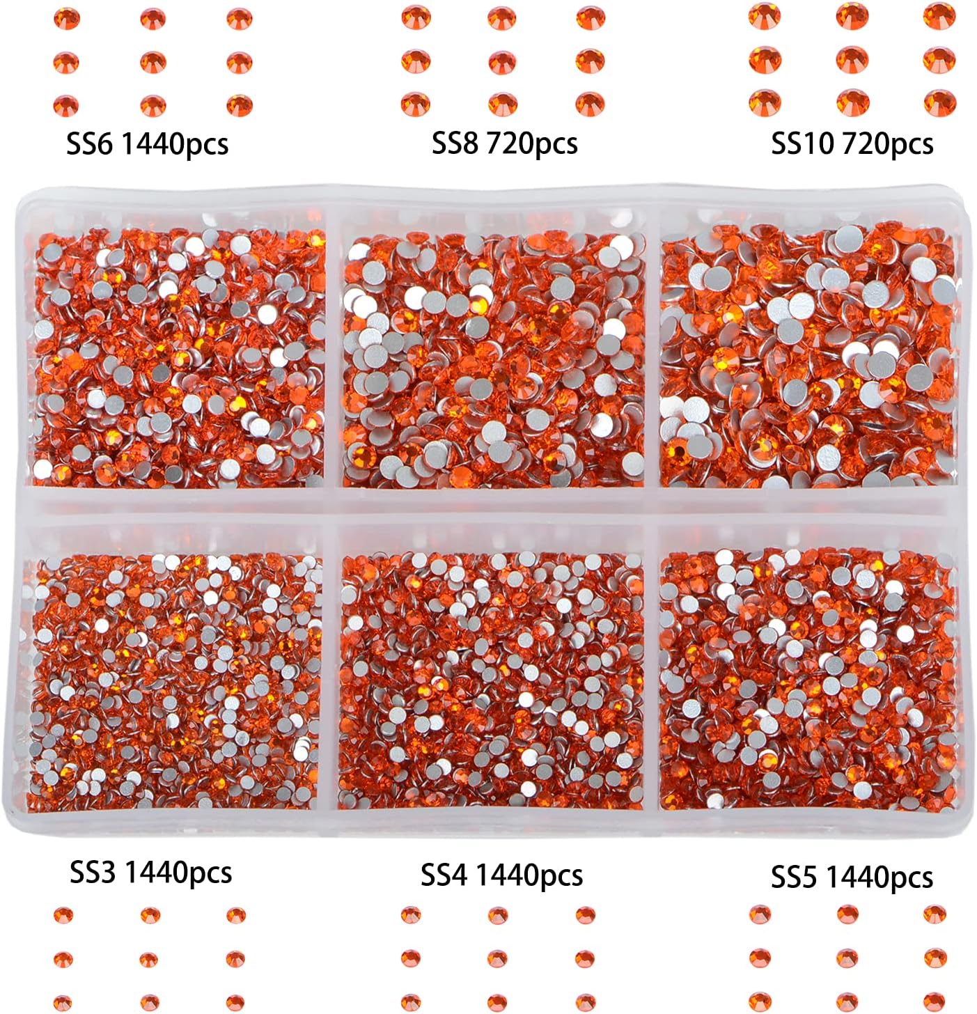 Bymitel 7200 Pieces 6 Mixed Sizes Glue Fix on Glass Rhinestones Round Crystal Gems Flatback for DIY Jewelry Making with one Picking Pen(6-Sizes 7200PCS, Hyacinth)
