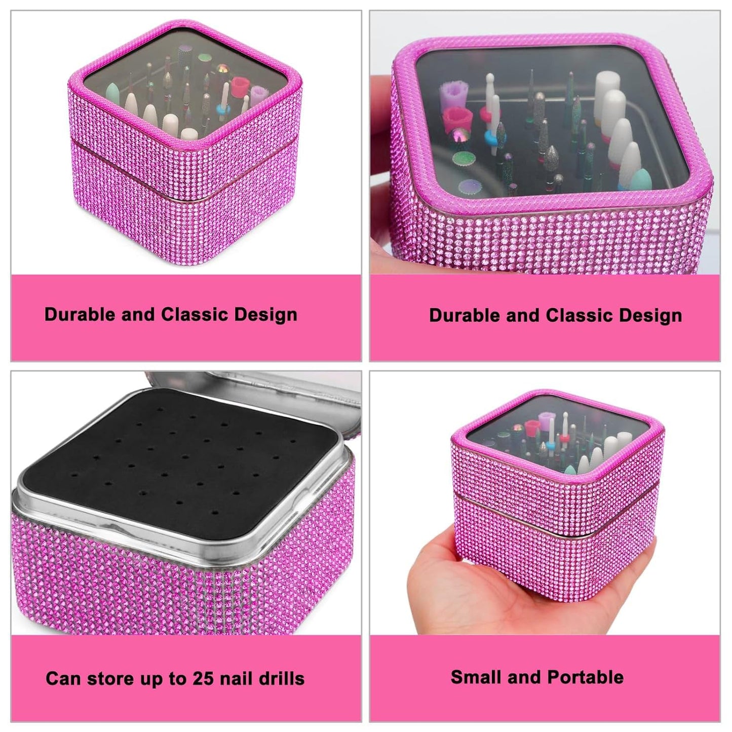 Nail Drill Bits Holder Case- 30 Holes Dustproof Rhinestone Nail Bits Box Efile Displayer Organizer Container for Manicure Tools