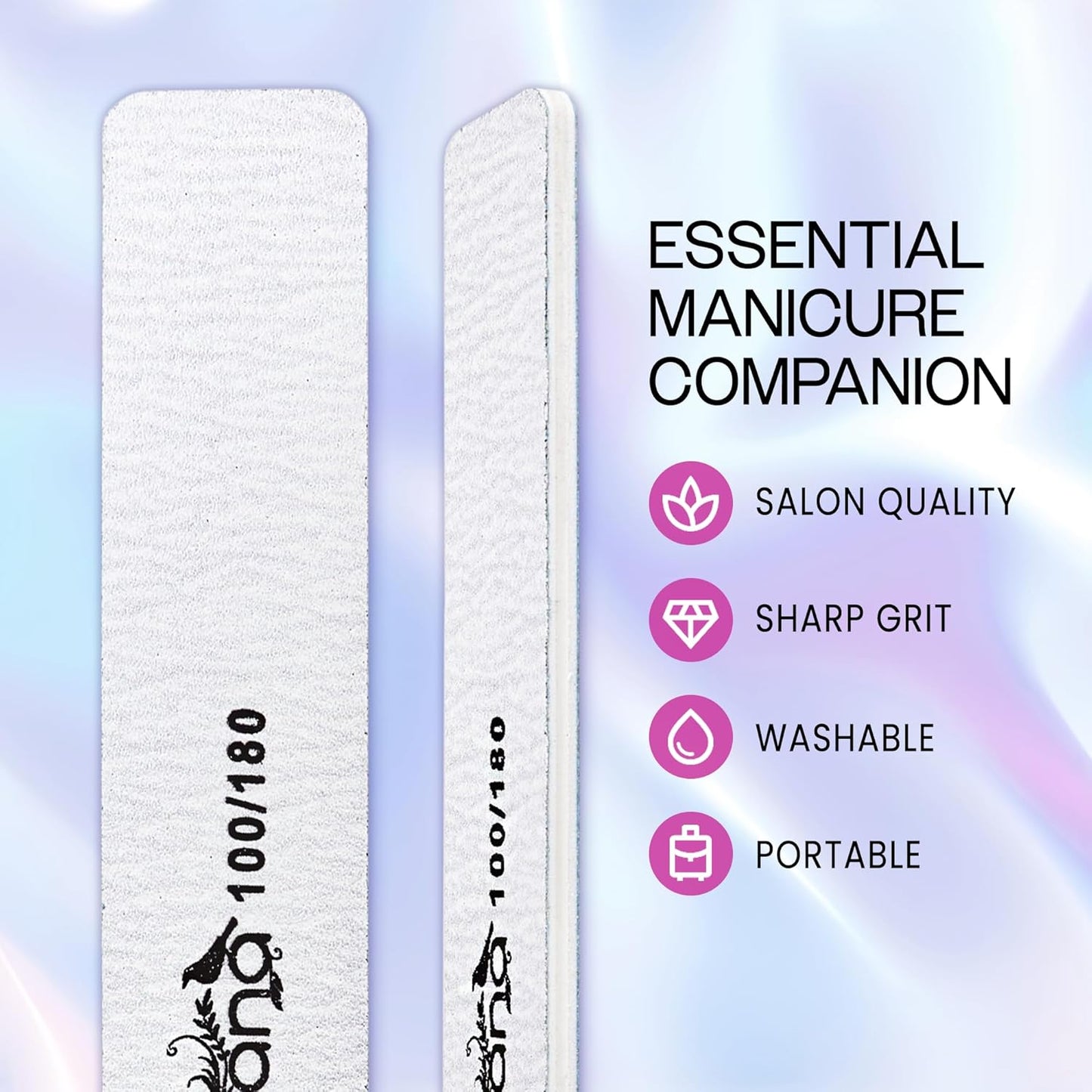 10PCS Jumbo Size PANA Professional Double Sided Nail Files - Zebra, 100/180 Grit - Emery Board Nail Buffering File Manicure Pedicure Nail Polisher Washable