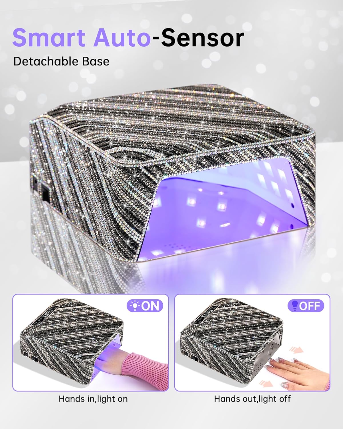 UV Nail Lamp, Rechargeable LED Nail Dryer Sparkly Gel Polish Light 4 Timer Setting Professional Quick Dry Curing Lamp with Display Auto Sensor for Salon & Home, Zebra Diamond
