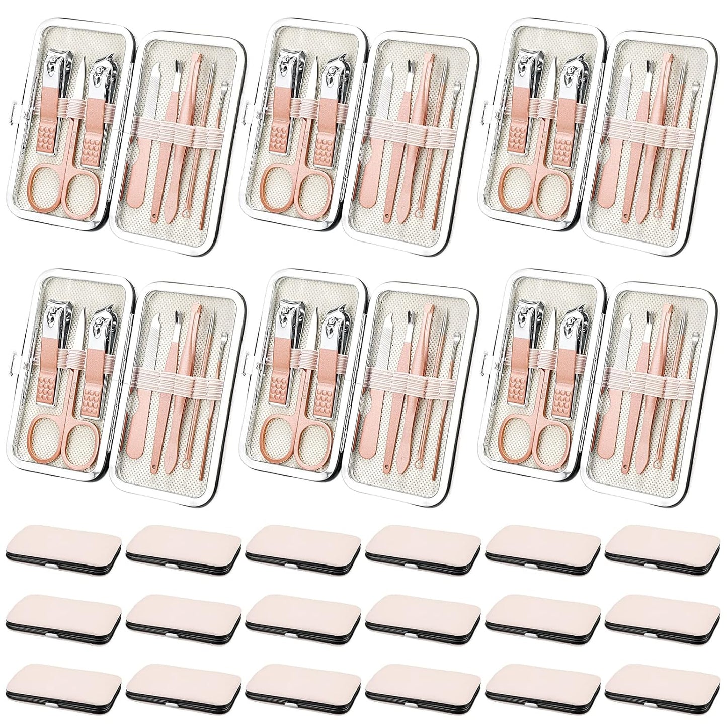 Lasnten 24 Set Christmas Manicure Set Bulk Nail Clippers Grooming Nail Kit Stainless Steel Professional Pedicure Kit Pedicure Tools with Travel Case Gifts for Xmas Men Women(8 in 1,Pink, Rose Gold)