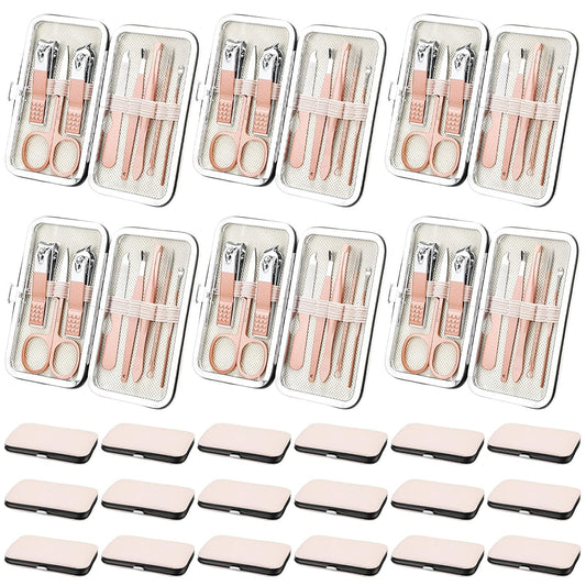 Lasnten 24 Set Christmas Manicure Set Bulk Nail Clippers Grooming Nail Kit Stainless Steel Professional Pedicure Kit Pedicure Tools with Travel Case Gifts for Xmas Men Women(8 in 1,Pink, Rose Gold)