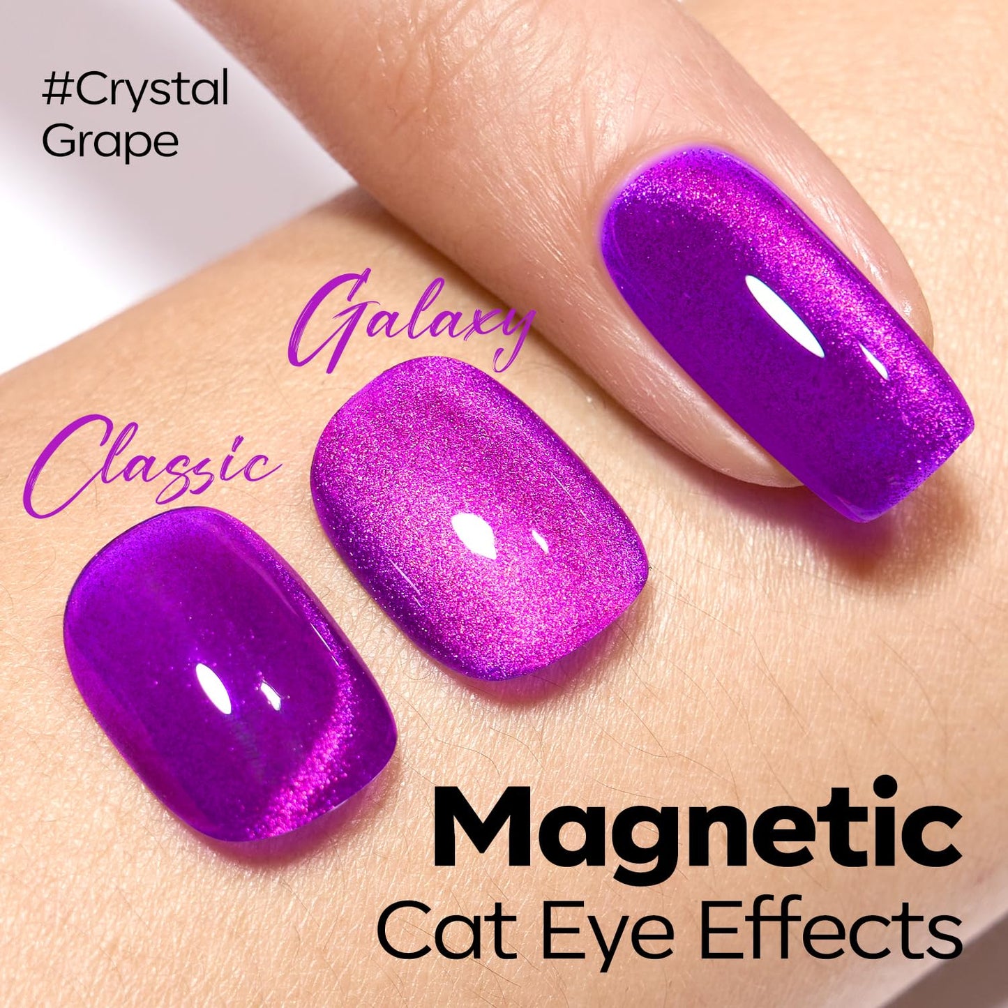 modelones Cat Eye Gel Nail Polish, Purple Magnetic Nail Polish with Magnet Yellow Glitter Soak Off U V Winter Gel Polish Shimmer Nail Art Top Coat Manicure Salon DIY