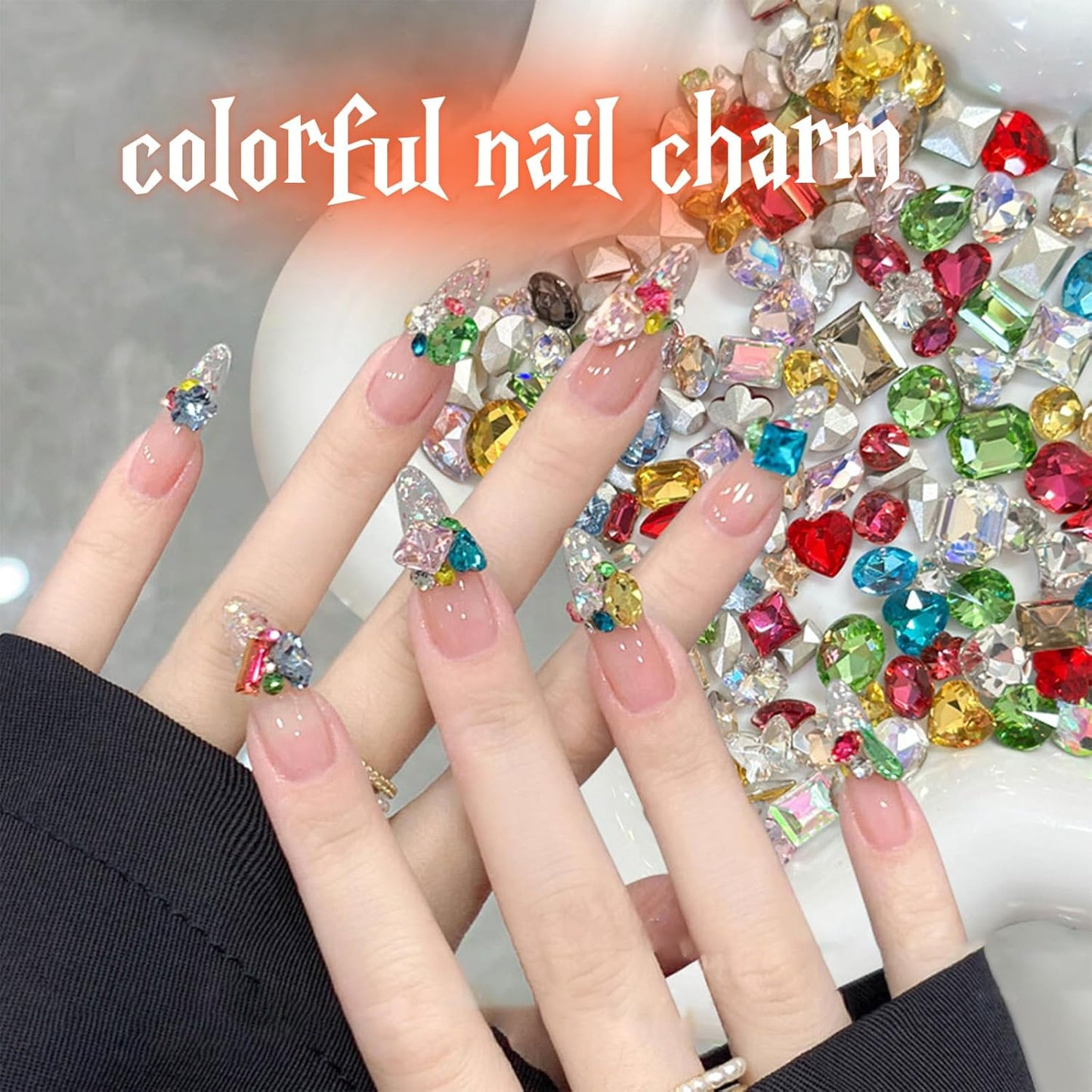 50Pcs Summer Color Pointed Bottom Special-Shaped Nail Art Charms Mixed Colored Diamond Candy Nail Art Diamond Nail Charms 3D Luxury Star Heart Jewelry Nail Art Supplies DIY Nails Crafts