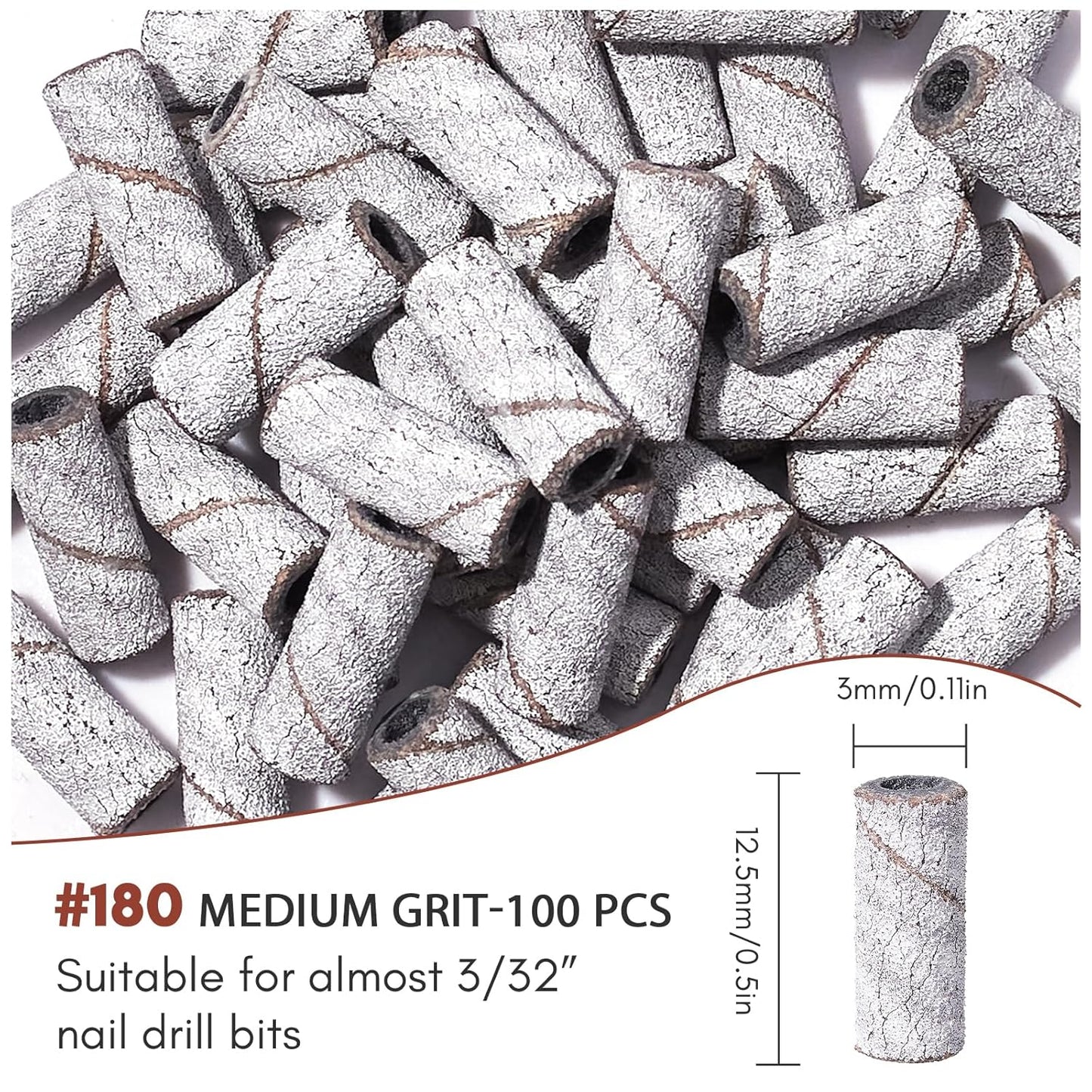 Makartt Sanding Bands for Nail Drill:100 Pcs Small Nail Sanding Files With 2025 Upgrade Design 3.1mm Mandrel Bits,180 Medium Grits (Zebra, Upgrade #180 Sanding Bands)