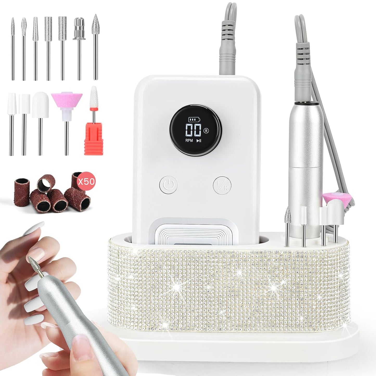Electric Nail Drill Professional, 45,000RPM Electric Nail File with 12 Drill Bits & 50 Sanding Bands,Rechargeable Long Battery Life, Low Noise Cordless Nail Drills Machine,Efile Nail Drill Kit