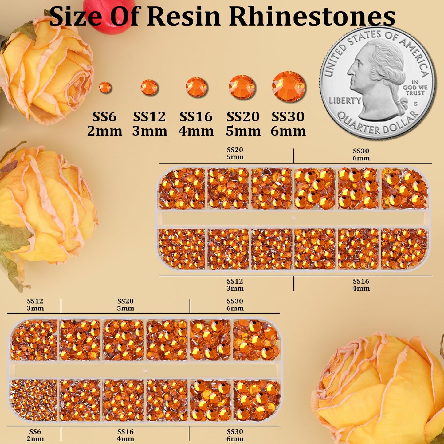 Resin Rhinestones for Crafting, 2 Boxes Orange Flatback Crystals for Bedazzling Crafts DIY Nail Art Deco, Non Hotfix Bulk Gems for Tumbler Shoes Clothing Fabric Face Makeup