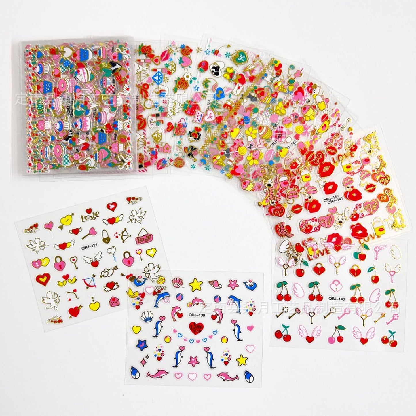 30 Sheets Valentine's Day Nail Art Stickers Red Heart Sticker Decals 3D Self-Adhesive Nail Supplies Lips Heart Letters Love Kiss Rose Flower Designs Sticker for Women Acrylic Nails Decorations