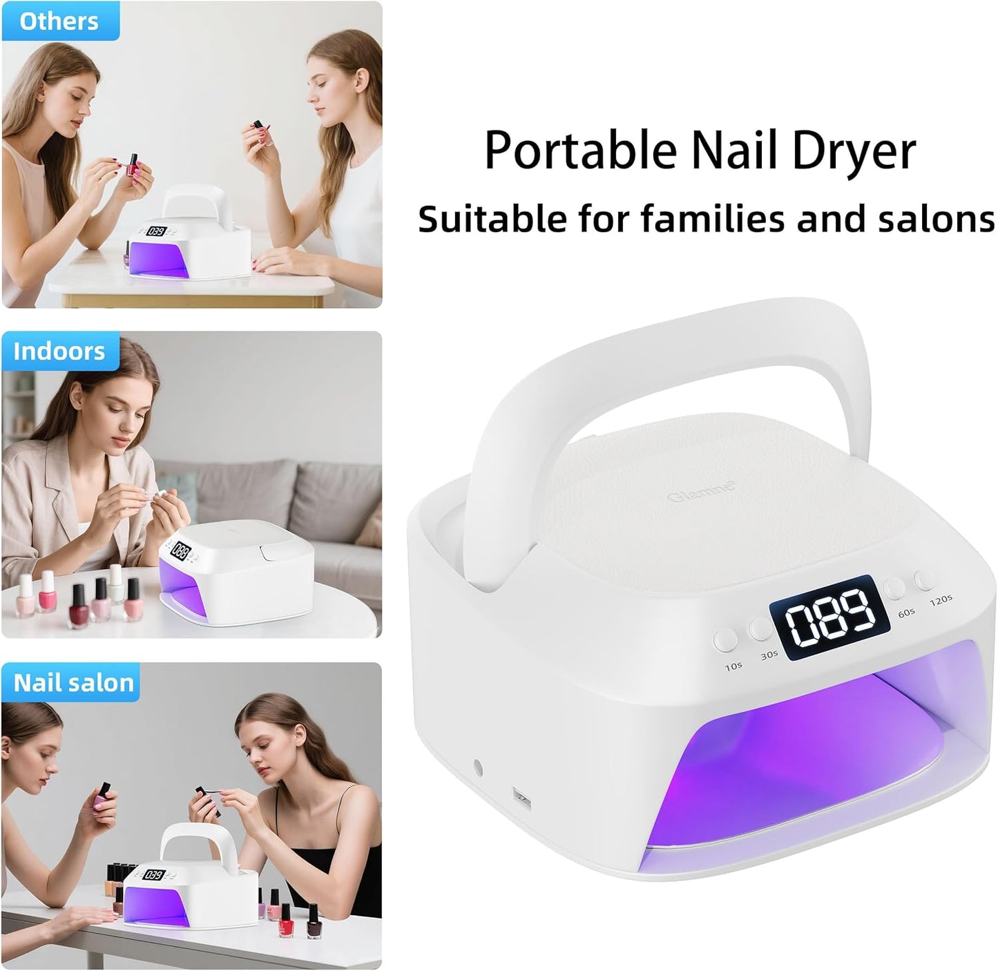 UV Gel Nail Lamp LED Nail Light Fast Dryer for Gel Polish Curing with Arm Rest Portable Handle 4 Timers Automatic Sensor Double Led Display