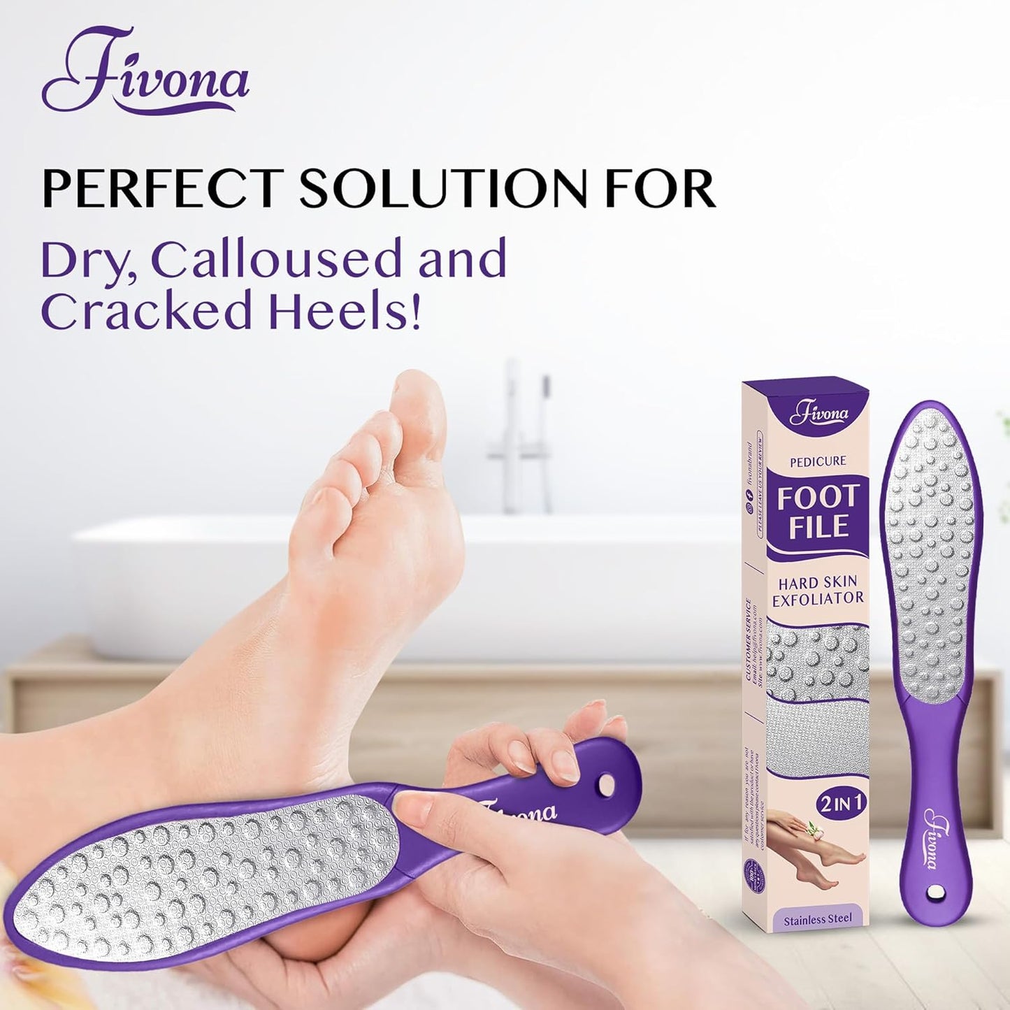 Fivona Foot File - Callus Remover, Double Sided Foot Rasp for Dry Heels, Feet Scrubber for Dead Skin, Foot Scraper for Corn Removal