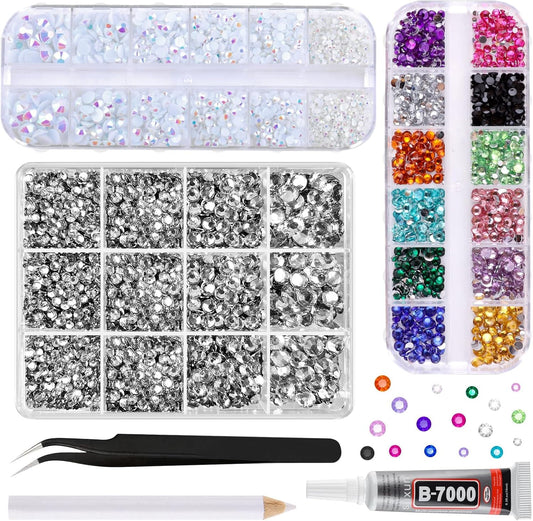 ASTARON White and Colorful Resin Rhinestones for Crafting, 2mm-6mm Mixed Flatback Resin Gemstones for Crafts Gems Bulk Jelly AB Bedazzling Diamonds with Glue for Nails, Tumblers, Mugs Decoration