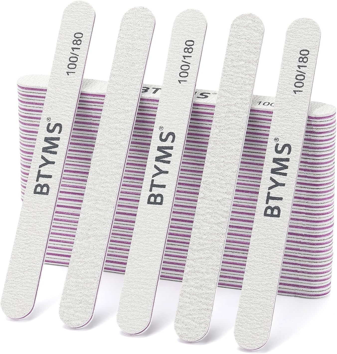 BTYMS 30Pcs 100/180 Grit Nail Files for Acrylic and Natural Nails，Double Sided Emery Board Nail Buffering Files