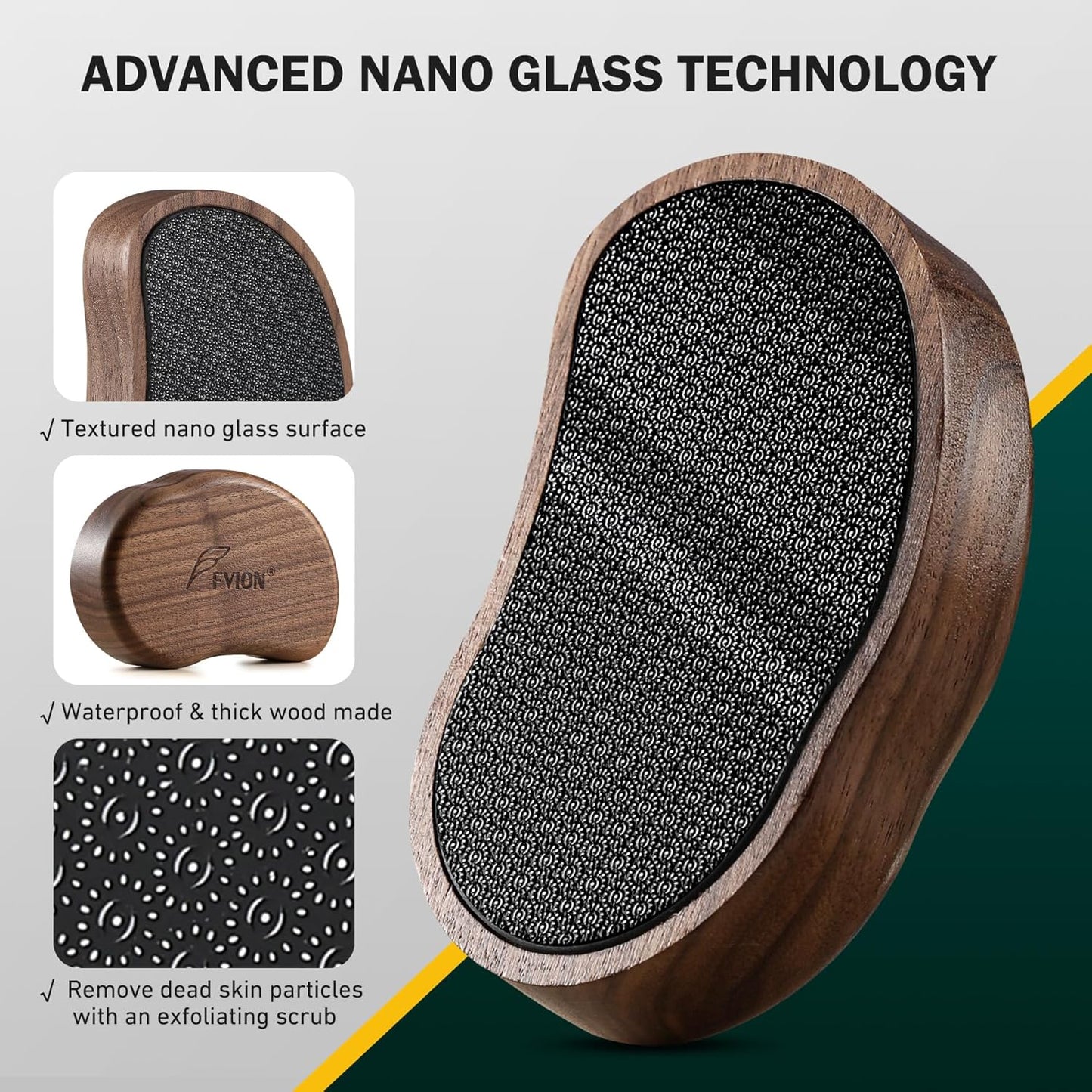 FVION Nano Glass Foot File with Bamboo Handle - Foot Scrubber Dead Skin Pumice Stone for Feet - The Ultimate Gentle Pedicure File Feet Callus Remover (Brown)