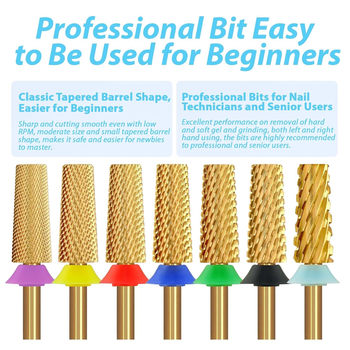 Tungsten Carbide Cross Cut Small Tapered Barrel Nail Drill Bits, Professional 3/32'' Safety Bits, Both Hands Use, Remove Gel Fast, Manicure Pedicure Cuticle Gel Polishing, Extra Coarse.