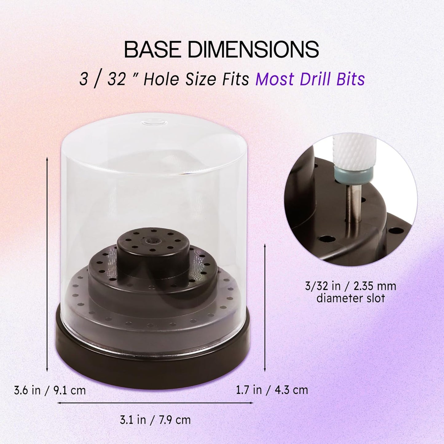 PANA Round Cake Tier Nail Drill Bit Holder Display Organizer Case - Dustproof Carbide Bit Storage Container Box For Manicure Tools Nail Salon - 48 Holes Black (Drill Bits Not Included)