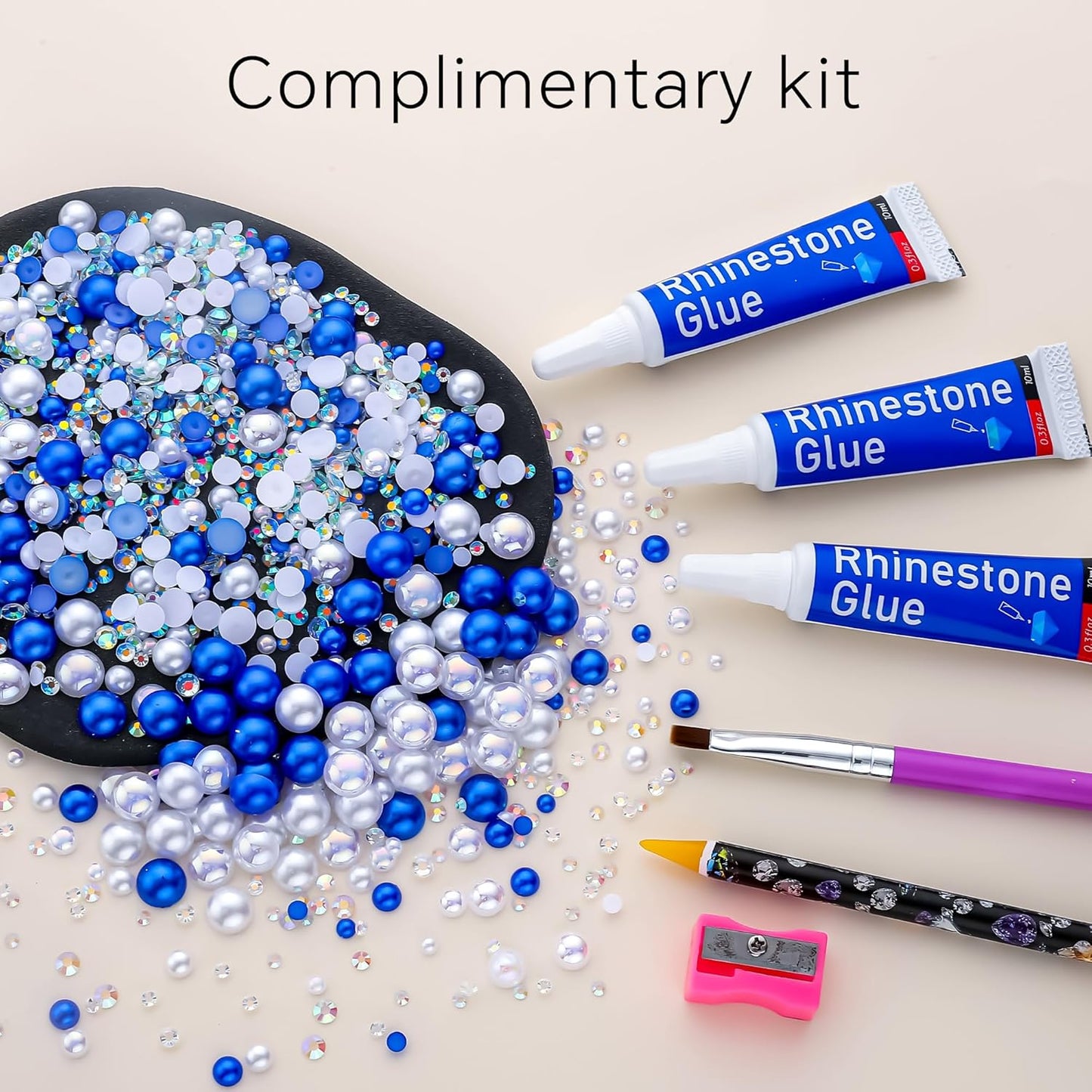 60g Blue White Pearls Rhinestones for Crafts Mixed Size 3mm-10mm AB Color Round Half Pearls Flatback Pearl Beads and Resin Rhinestones Set for Face Art with Gel