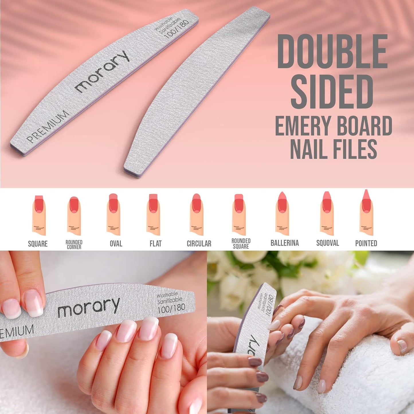 Nail File 100/180 Grit Nail Files for Natural Nails Acrylic Nails Double Sided Emery Board Fingernail Files Limas para Acrilico 12 Pack