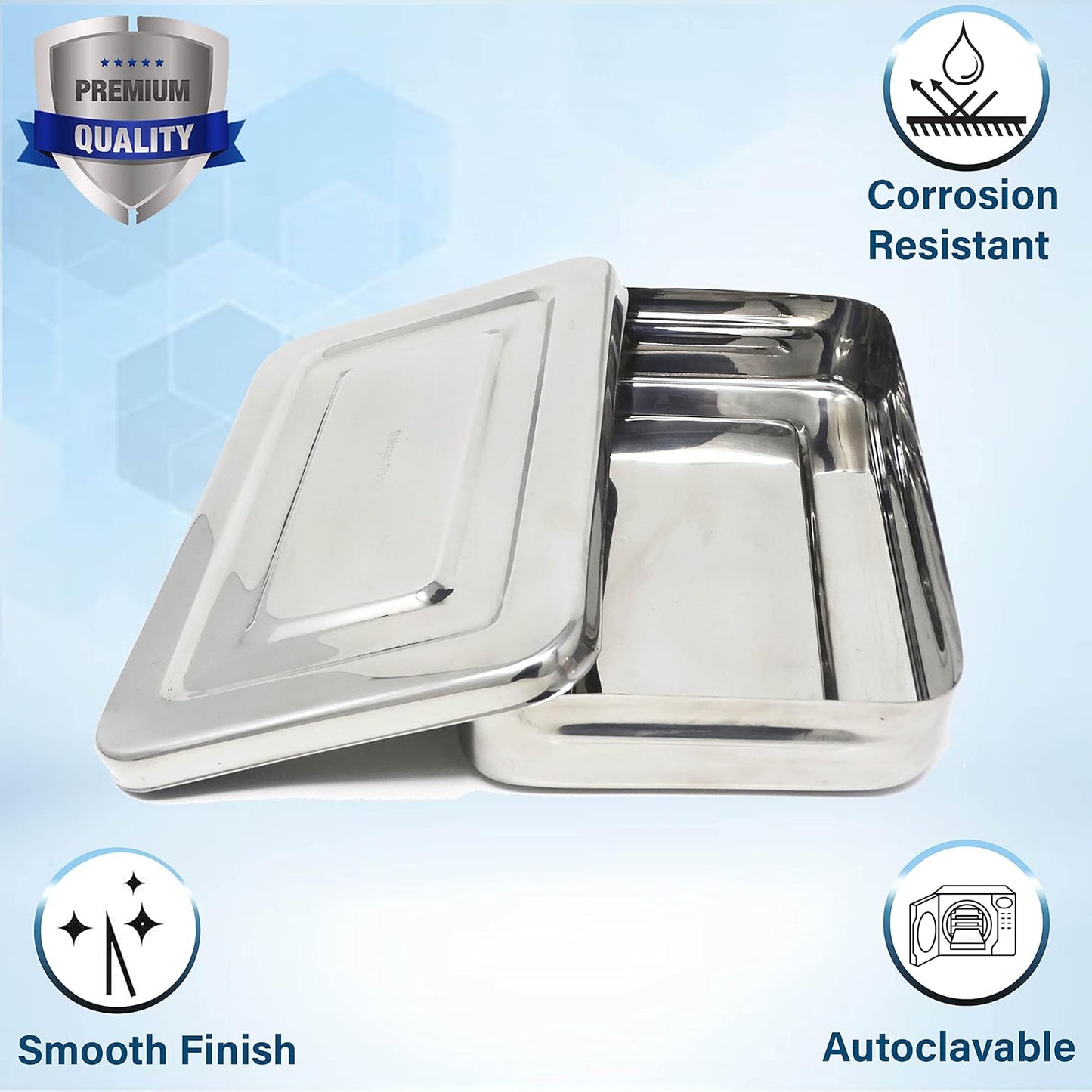 Stainless Steel Surgical LAB Dental Sterilizer Instrument Box, Organizer Jewelry/Tools Storage Tray with Lid - 10L x 6W x 2H