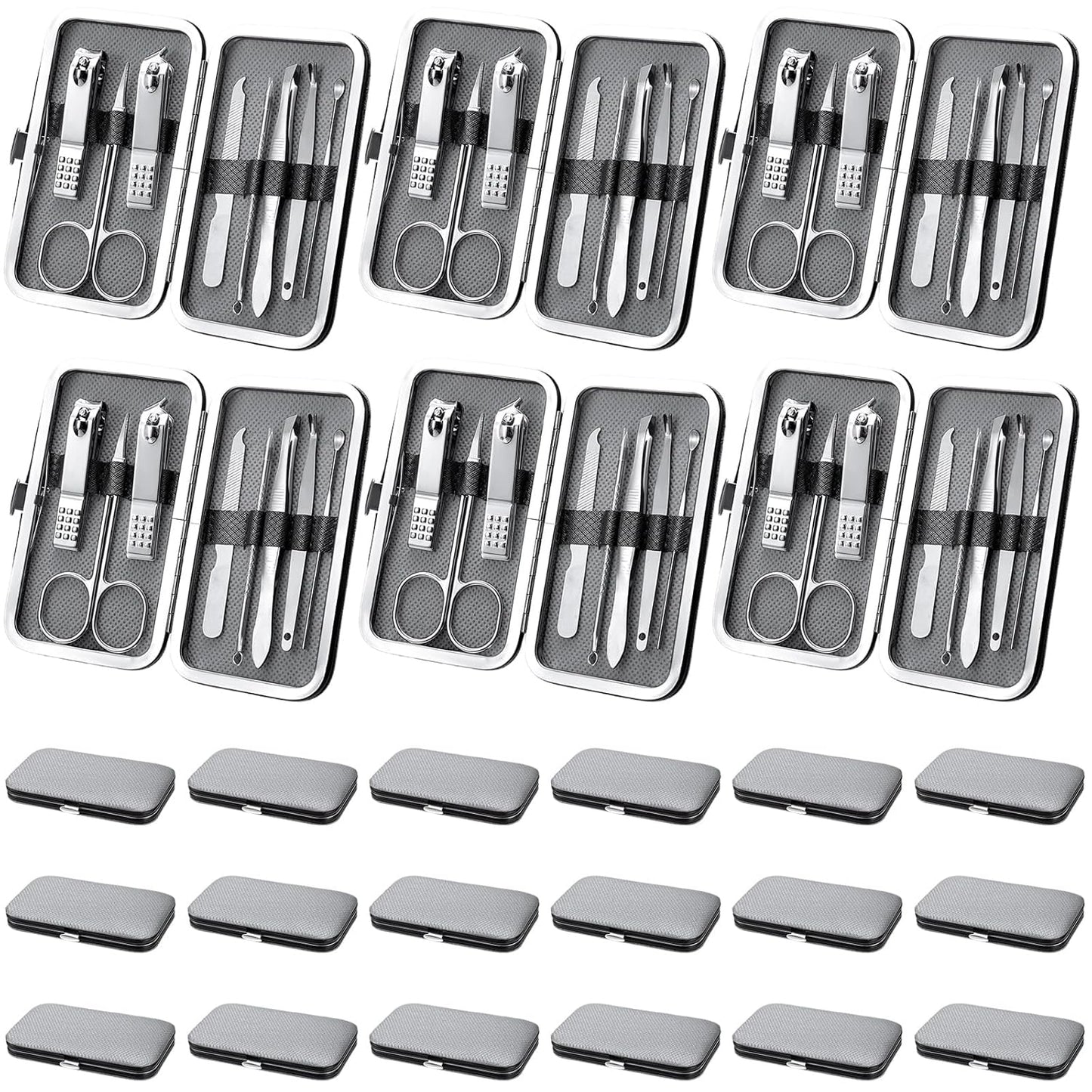 Lasnten 24 Set Christmas Manicure Set Bulk Nail Clippers Grooming Nail Kit Stainless Steel Professional Pedicure Kit Pedicure Tools with Travel Case Gifts for Xmas Men Women(8 in 1,Gray, Silver)