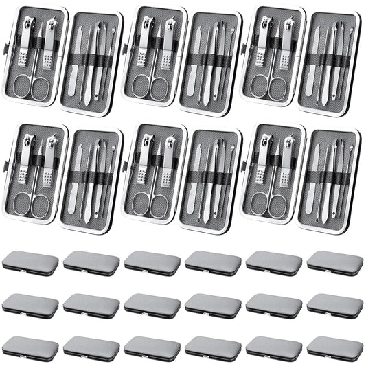 Lasnten 24 Set Christmas Manicure Set Bulk Nail Clippers Grooming Nail Kit Stainless Steel Professional Pedicure Kit Pedicure Tools with Travel Case Gifts for Xmas Men Women(8 in 1,Gray, Silver)