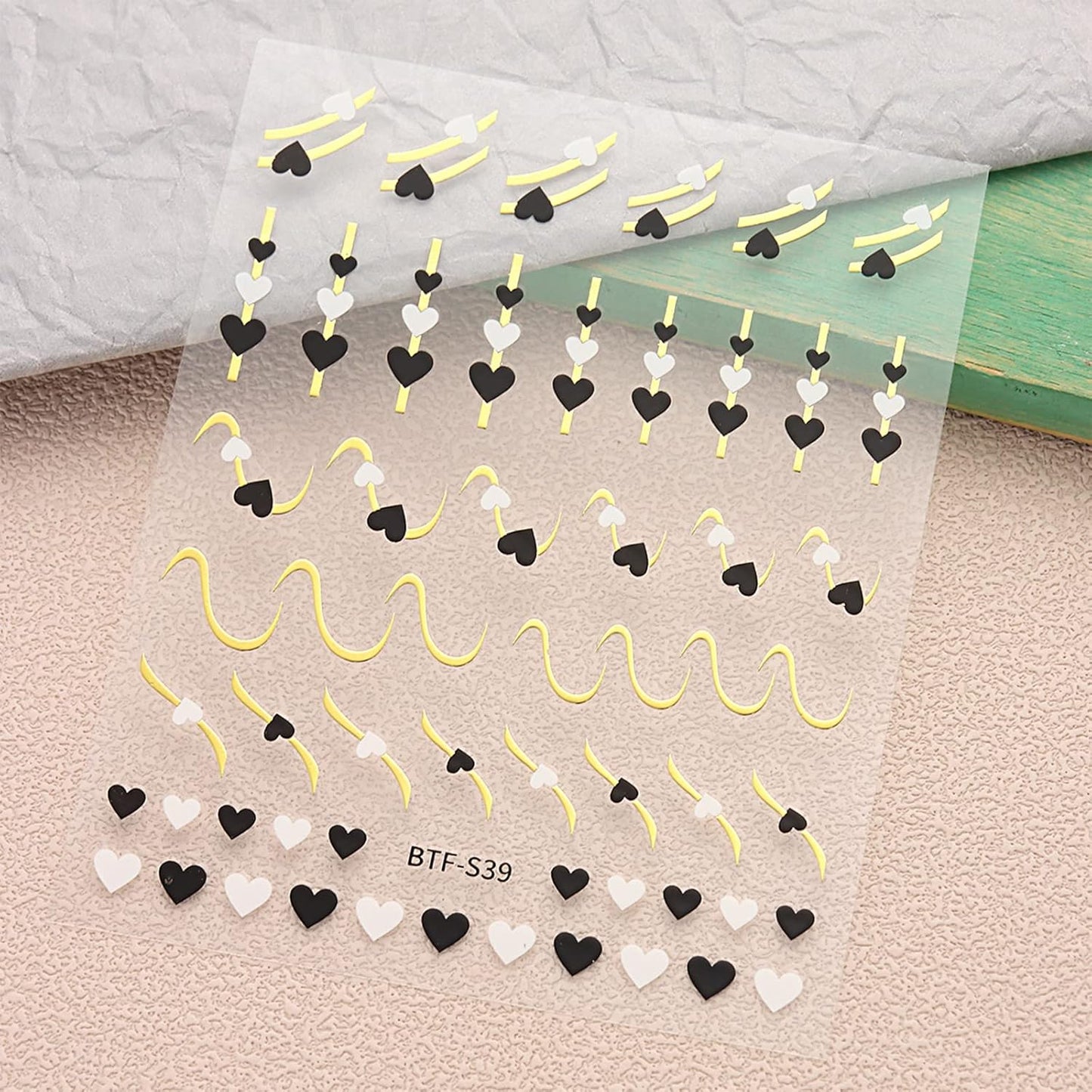JMEOWIO 9 Sheets Heart Line Flower Nail Art Stickers Decals Self-Adhesive Pegatinas Uñas Colorful Nail Supplies Nail Art Design Decoration Accessories