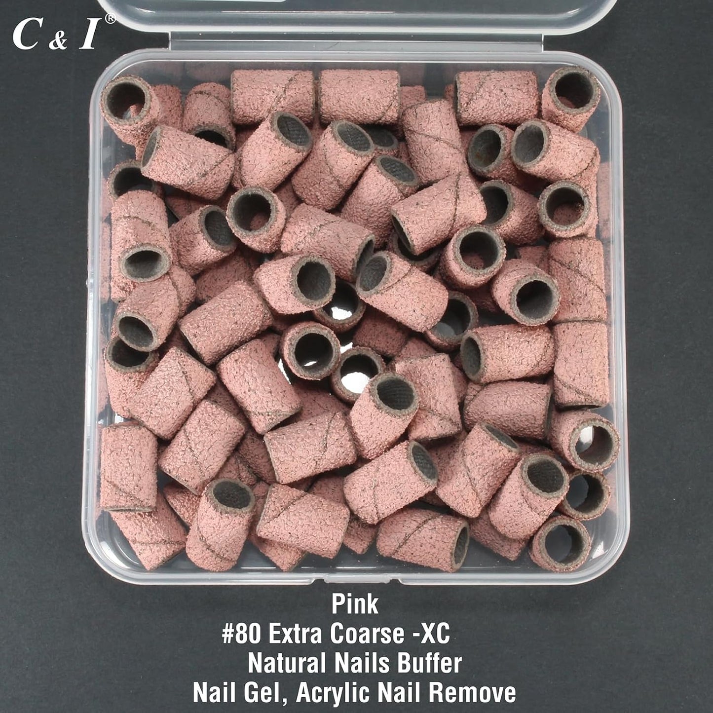 C & I Nail Sanding Bands 100 PCS Plus Upgrade Mandrel 1 PC, Nail Drill Bits for Acrylic Gel Nails Remove, Natural Nails Buffer for Nail Prep and Nail Shiner (Pink, #80 Extra Coarse)