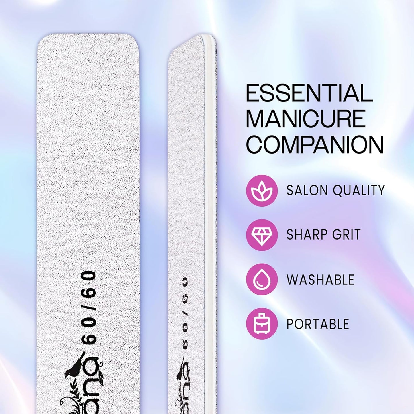 10PCS Jumbo Size PANA Professional Double Sided Nail Files - Zebra, 60/60 Grit - Emery Board Nail Buffering File Manicure Pedicure Nail Polisher Washable