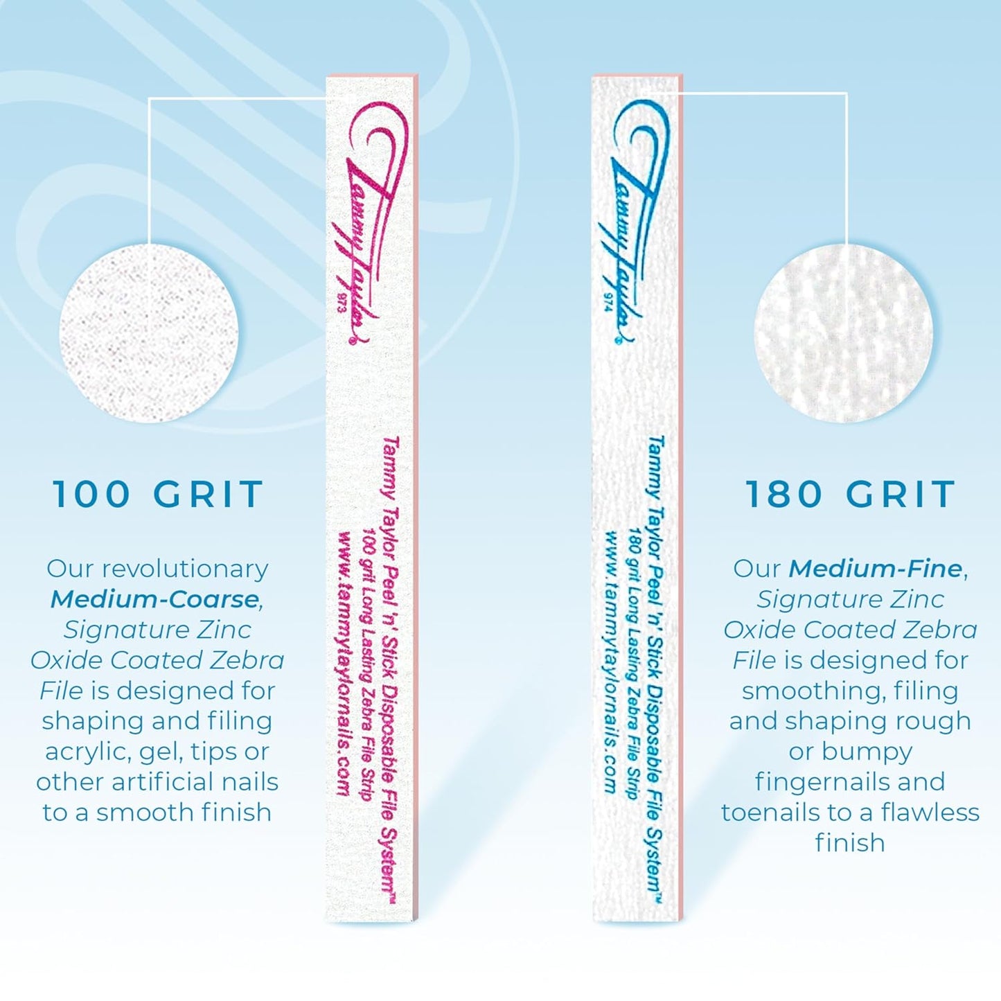 Tammy Taylor 180 Grit Emery Boards for Natural Nails, 100/180 Limas para Uñas, Professional Finger Nail Files for Women, Manicure Tools, Salon Art Supplies & Accessories, Disposable Fingernail File