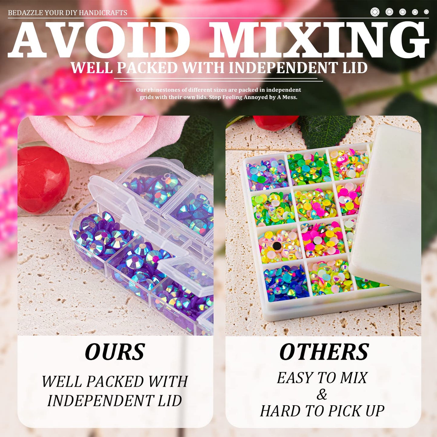 5000PCS Resin Rhinestones with Tweezers for Crafting, 2/3/4/5/6mm Flatback Jelly Rhinestones, 3 Box Dark Purple AB Non Hotfix Crystal Gems for DIY Crafts Mugs Tumblers Clothes Makeup Nail