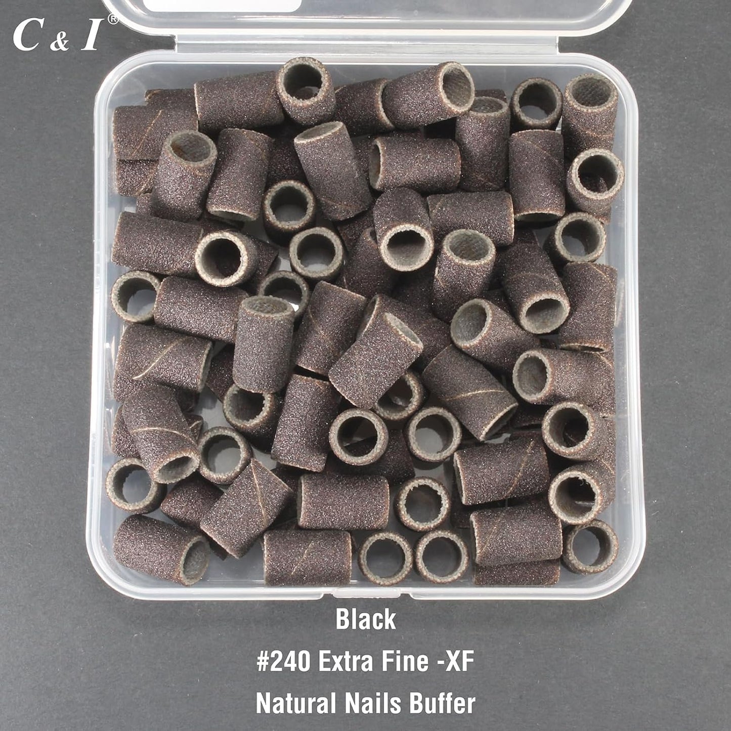 C & I Nail Sanding Bands 100 PCS Plus Upgrade Mandrel 1 PC, Nail Drill Bits for Acrylic Gel Nails Remove, Natural Nails Buffer for Nail Prep and Nail Shiner (Black, #240 Extra Fine)