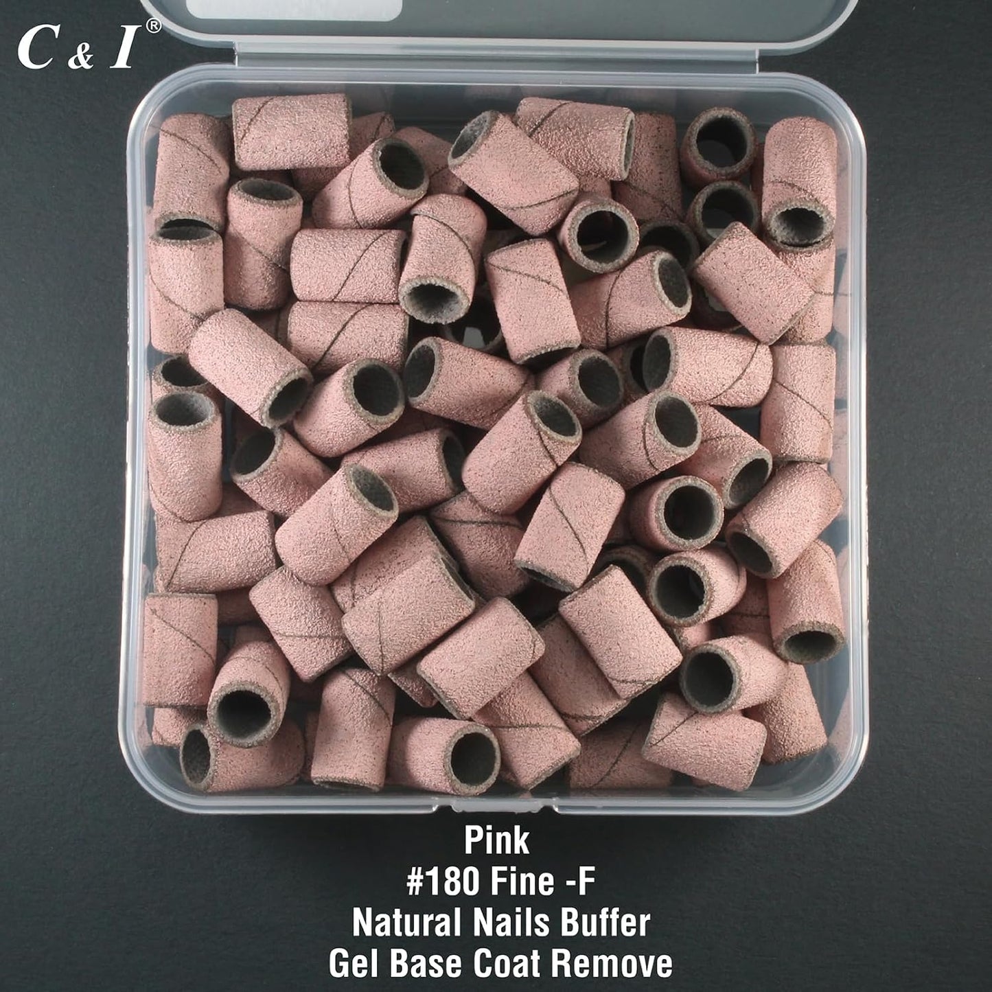 C & I Nail Sanding Bands 100 PCS Plus Upgrade Mandrel 1 PC, Nail Drill Bits for Acrylic Gel Nails Remove, Natural Nails Buffer for Nail Prep and Nail Shiner (Pink, #180 Fine)