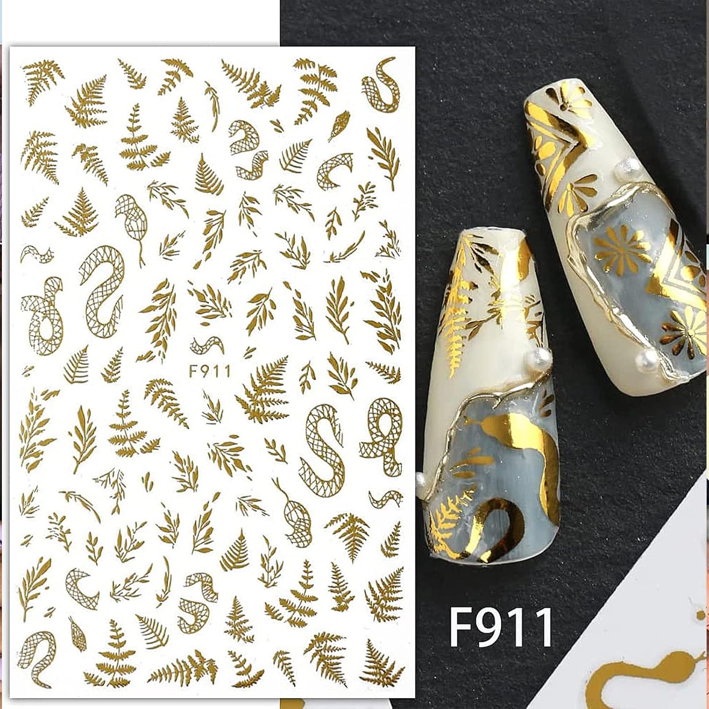 6 Sheet Gold Nail Stickers Black Snake Eyes Leaf Nail Art Stickers 3D Self-Adhesive Bronzing Sun Star Decals Starlight Nail Design Sticker for Acrylic Nail Supplies Women Nail Decorations